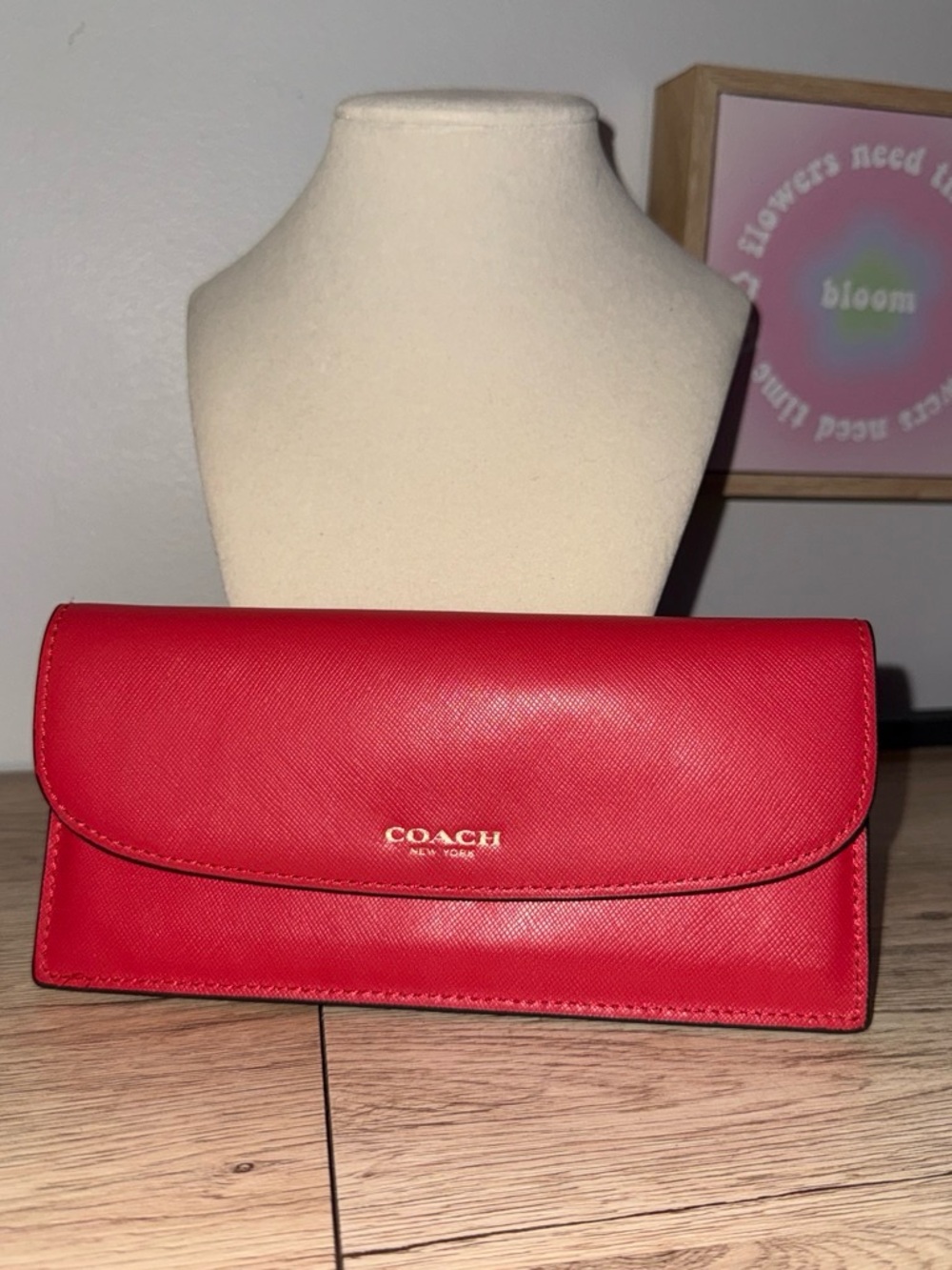 Coach Saffiano Red Leather Wallet with Gold Logo